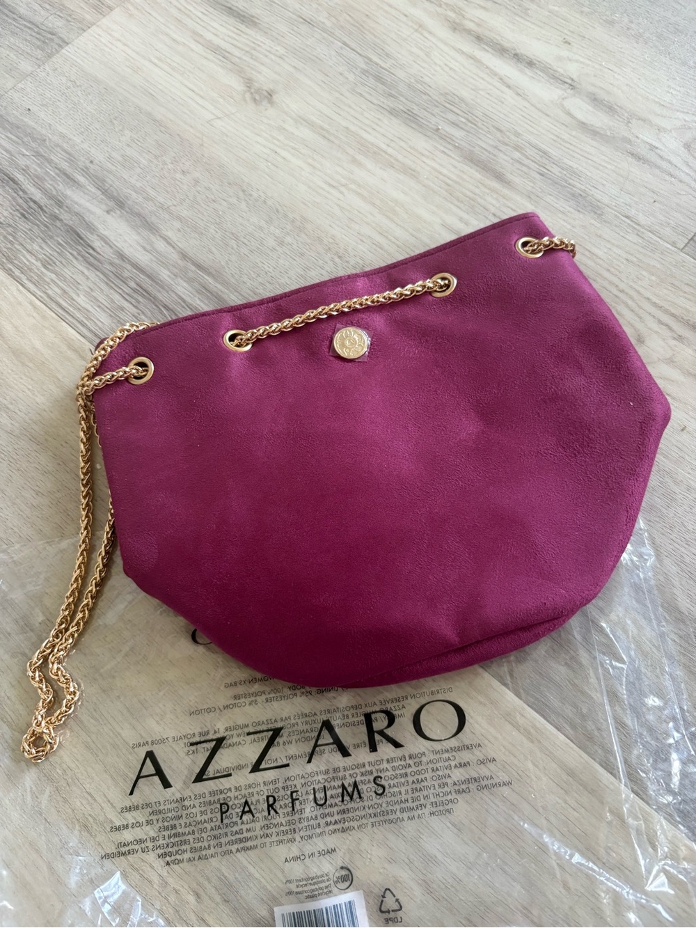 Azzaro Woman's Burgandy Rose Handbag with Gold Chain NWT